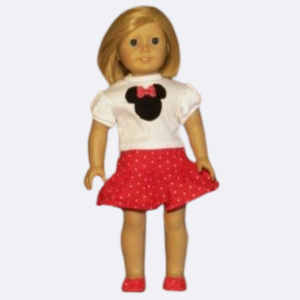 Red polka dot skirt and mouse tee shirt
