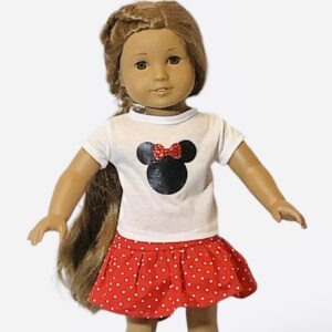 Red polka dot skirt and mouse tee shirt