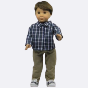 Blue plaid shirt & khaki pants